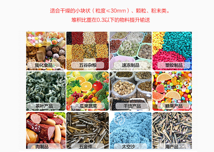 適合垂直提升粉末、顆粒及小塊狀物料